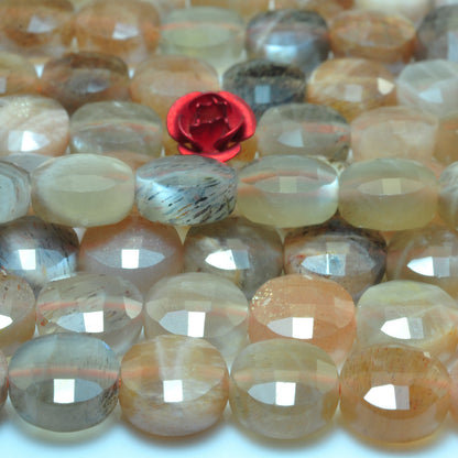 YesBeads natural rainbow Moonstone faceted coin beads gemstone wholesale 15"