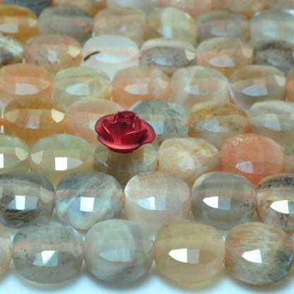 YesBeads natural rainbow Moonstone faceted coin beads gemstone wholesale 15"