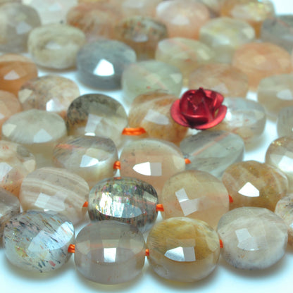 YesBeads natural rainbow Moonstone faceted coin beads gemstone wholesale 15"