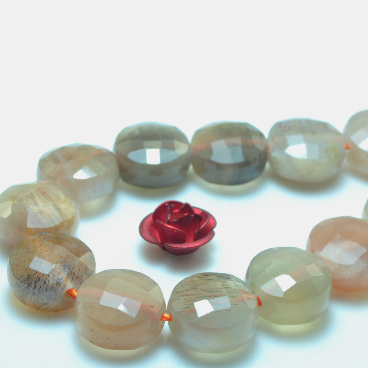 YesBeads natural rainbow Moonstone faceted coin beads gemstone wholesale 15"