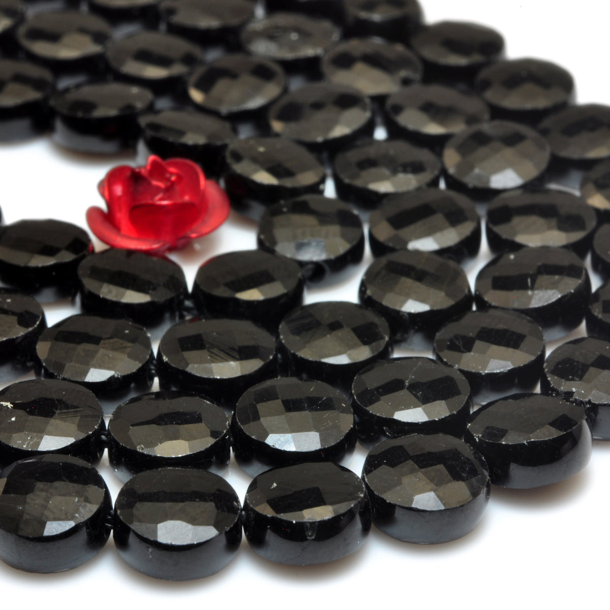 Natural black tourmaline AA grade gemstone faceted coin beads wholesale loose stone for jewelry making DIY 6mm