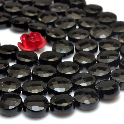 Natural black tourmaline AA grade gemstone faceted coin beads wholesale loose stone for jewelry making DIY 6mm