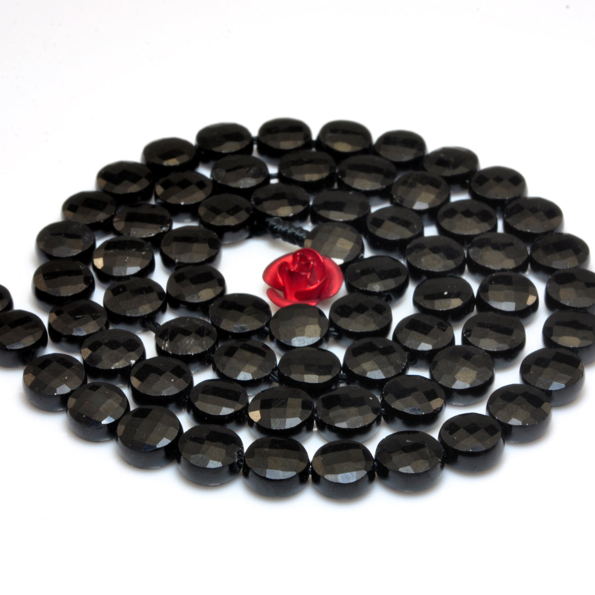 Natural black tourmaline AA grade gemstone faceted coin beads wholesale loose stone for jewelry making DIY 6mm