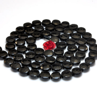 Natural black tourmaline AA grade gemstone faceted coin beads wholesale loose stone for jewelry making DIY 6mm