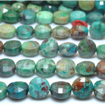 YesBeads natural Chrysocolla A grade gemstone faceted coin loose beads wholesale 8mm 15"
