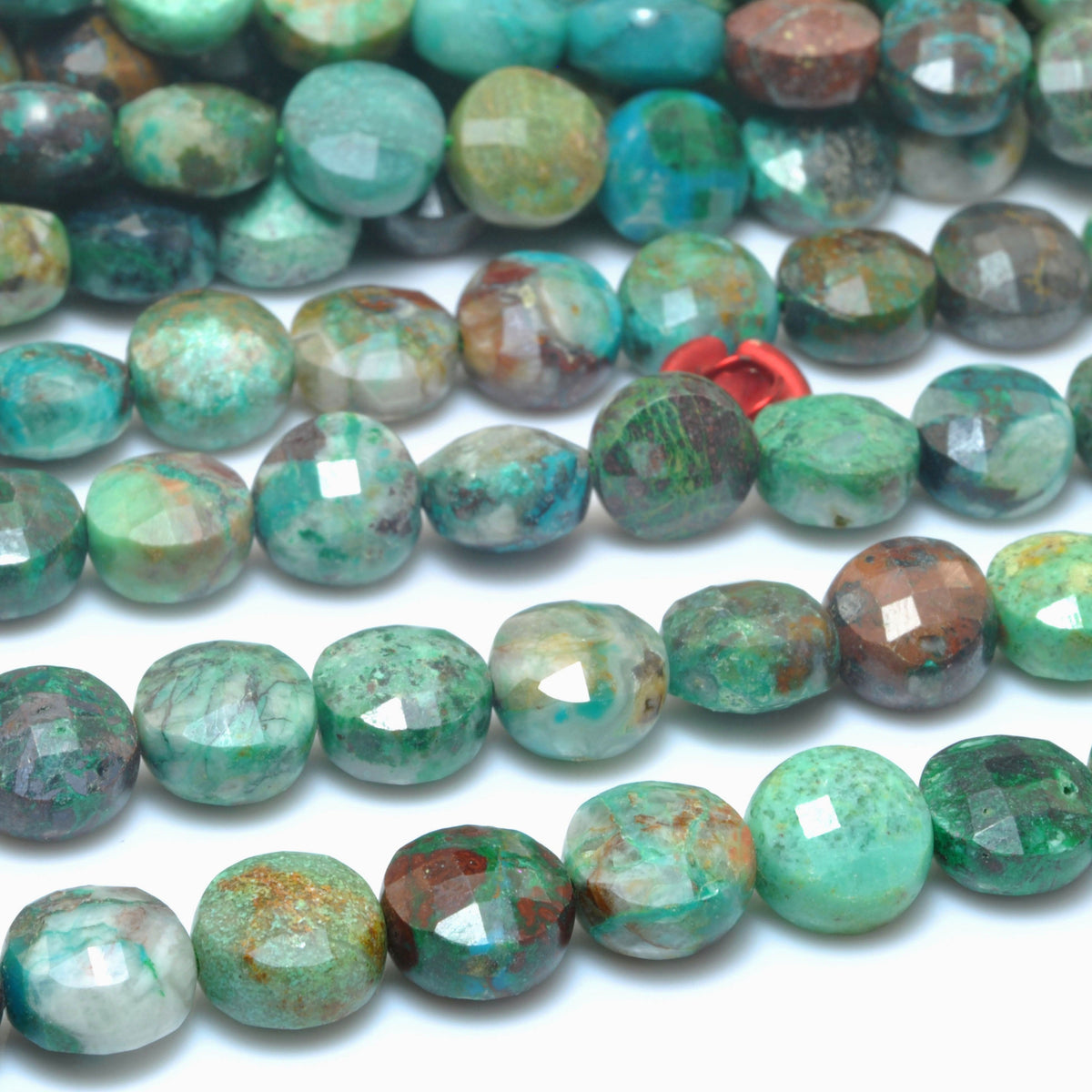 YesBeads natural Chrysocolla A grade gemstone faceted coin loose beads wholesale 8mm 15"