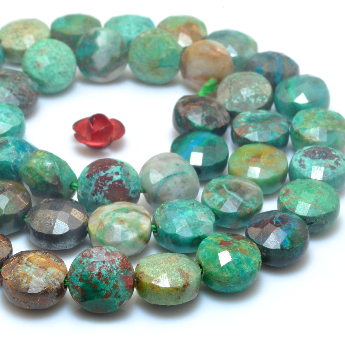 YesBeads natural Chrysocolla A grade gemstone faceted coin loose beads wholesale 8mm 15"