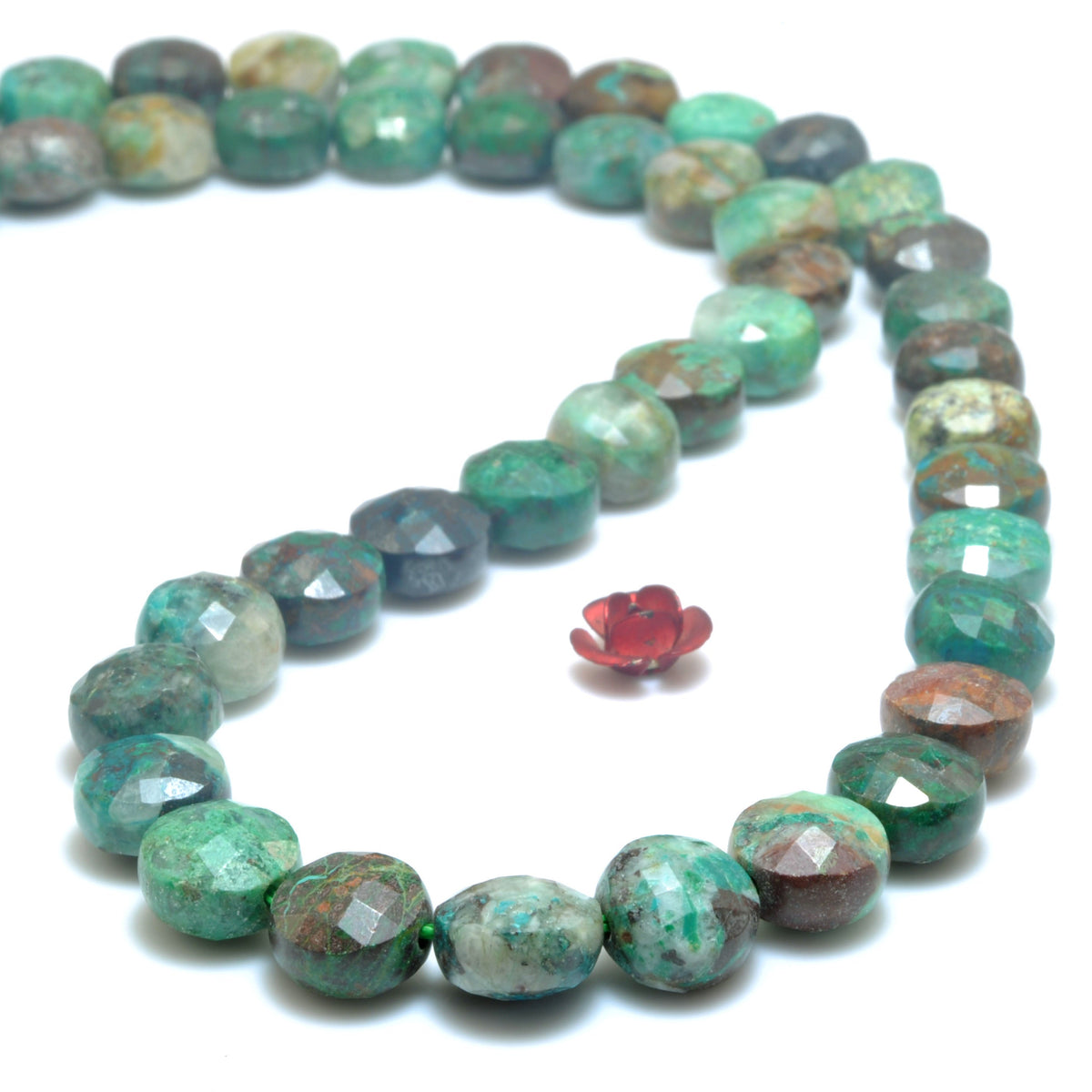 YesBeads natural Chrysocolla A grade gemstone faceted coin loose beads wholesale 8mm 15"