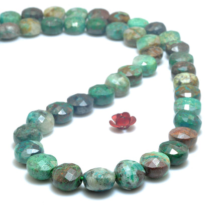 YesBeads natural Chrysocolla A grade gemstone faceted coin loose beads wholesale 8mm 15"