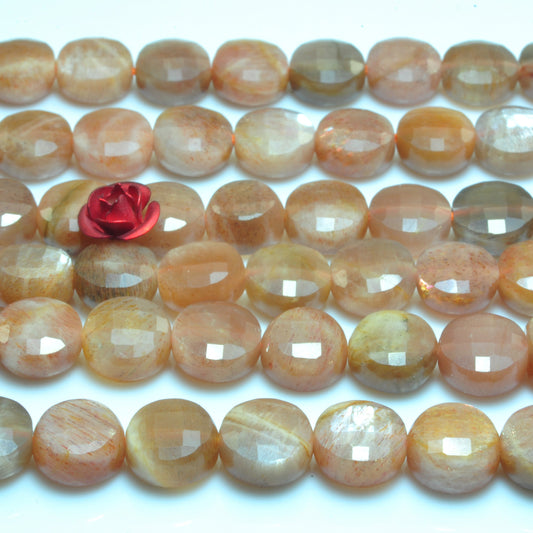 YesBeads Natural Sunstone faceted coin loose beads gemstone wholesale jewelry making 15"