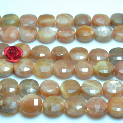 YesBeads Natural Sunstone faceted coin loose beads gemstone wholesale jewelry making 15"