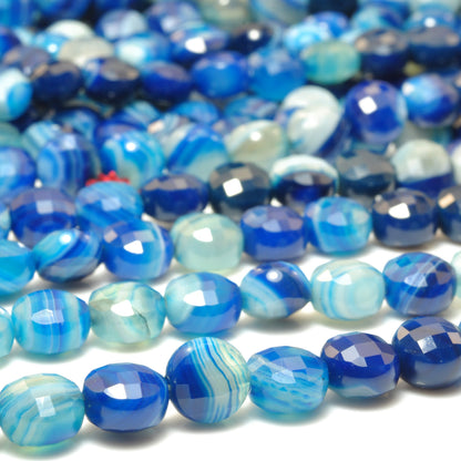 YesBeads Blue Banded Agate faceted coin beads wholesale gemstone jewelry making 15"