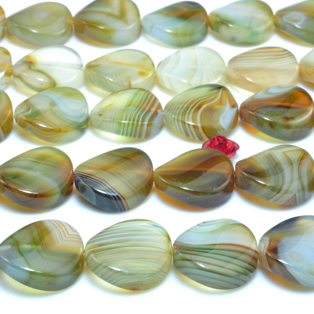 YesBeads Natural Green Banded Agate smooth twisted coin beads wholesale gemston jewelry 16mm 15"