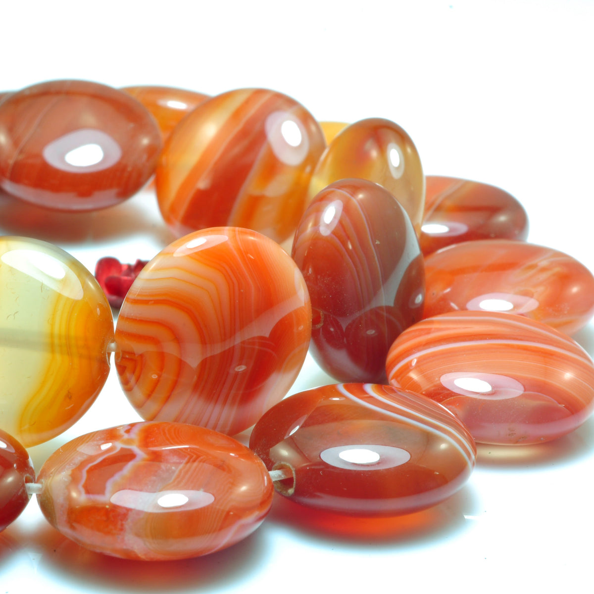 Natural Red Banded Agate smooth coin beads wholesale gemstone jewelry making bracelet necklace diy