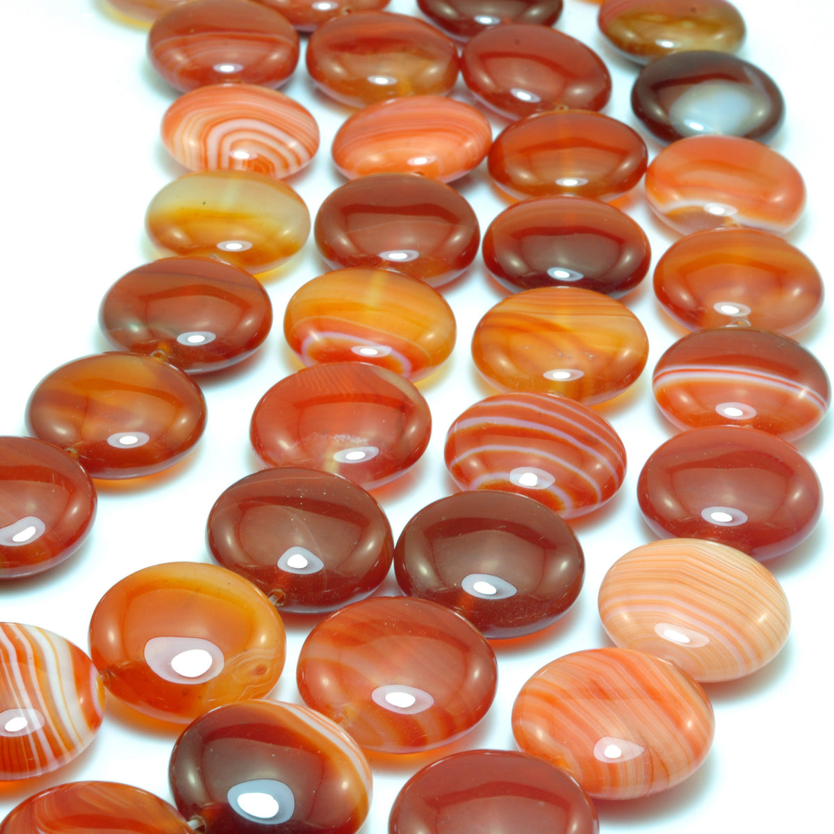 Natural Red Banded Agate smooth coin beads wholesale gemstone jewelry making bracelet necklace diy