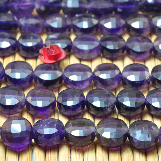 YesBeads Natural Dark Amethyst gemstone micro faceted coin loose beads wholesale jewelry making 15"