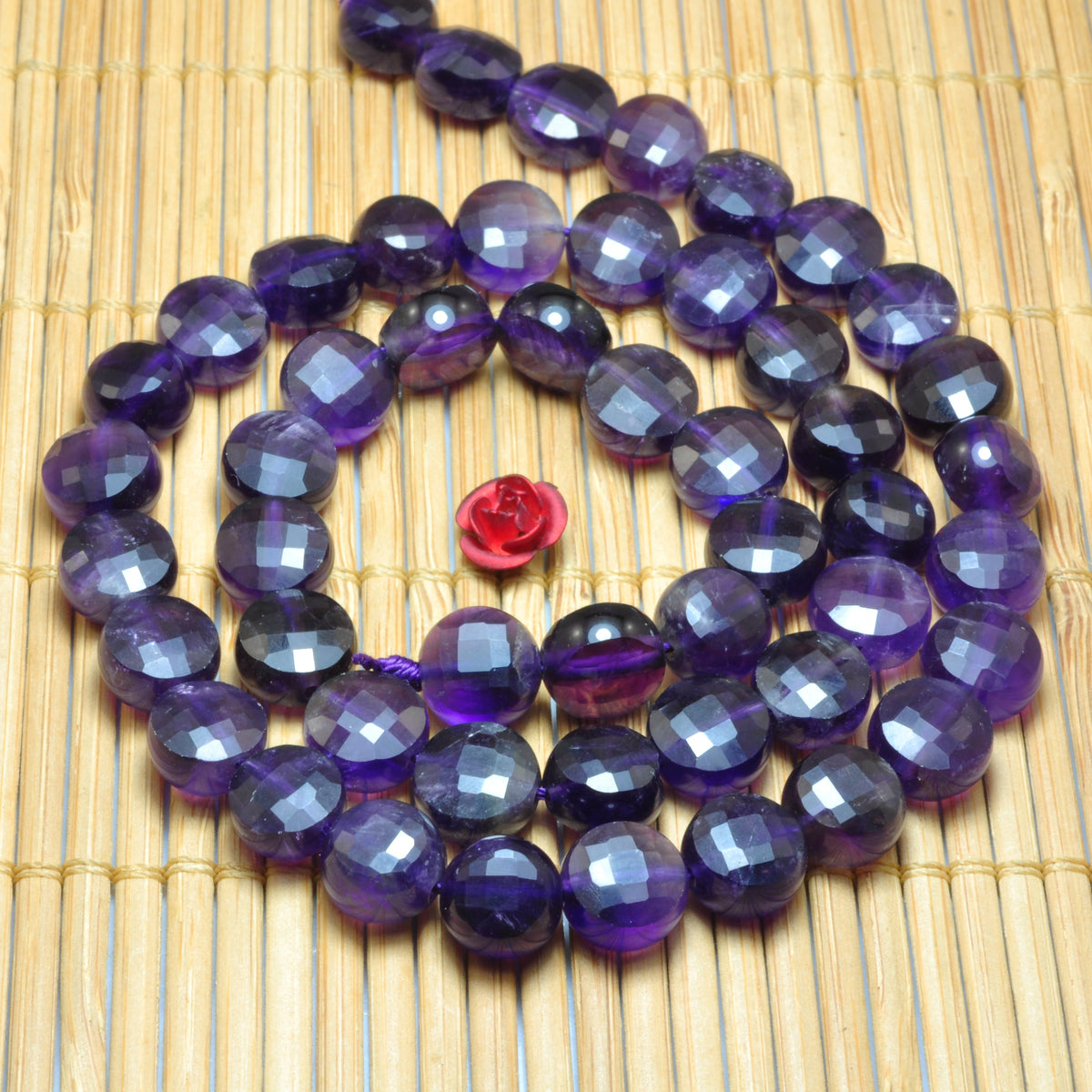 YesBeads Natural Dark Amethyst gemstone micro faceted coin loose beads wholesale jewelry making 15"