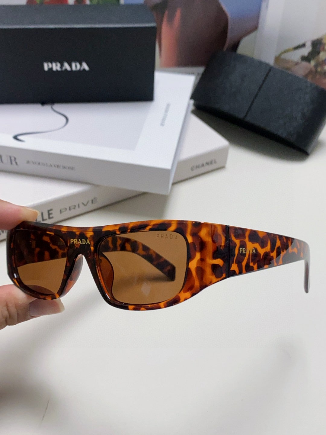 Prada Rectangular Brown Lens Sunglasses for Men & Women - 358408 - detail image 5