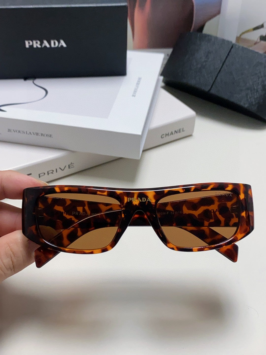 Prada Rectangular Brown Lens Sunglasses for Men & Women - 358408 - detail image 3