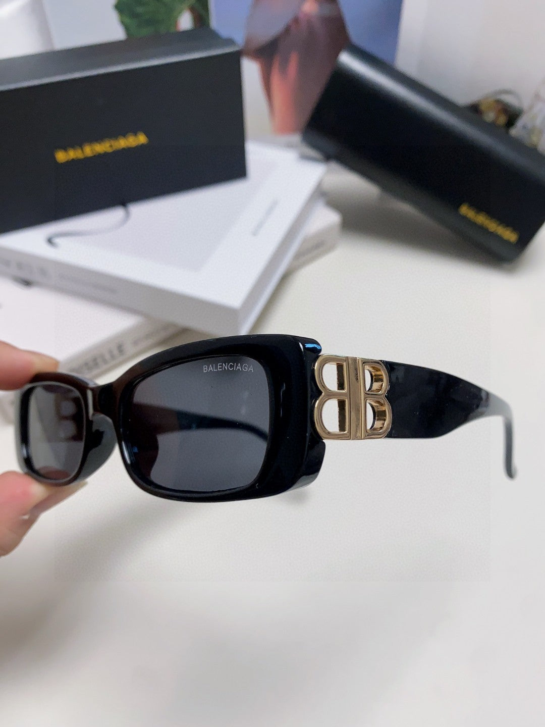 Balenciaga Rectangular Orange Lens Sunglasses for Men & Women - detail image 7
