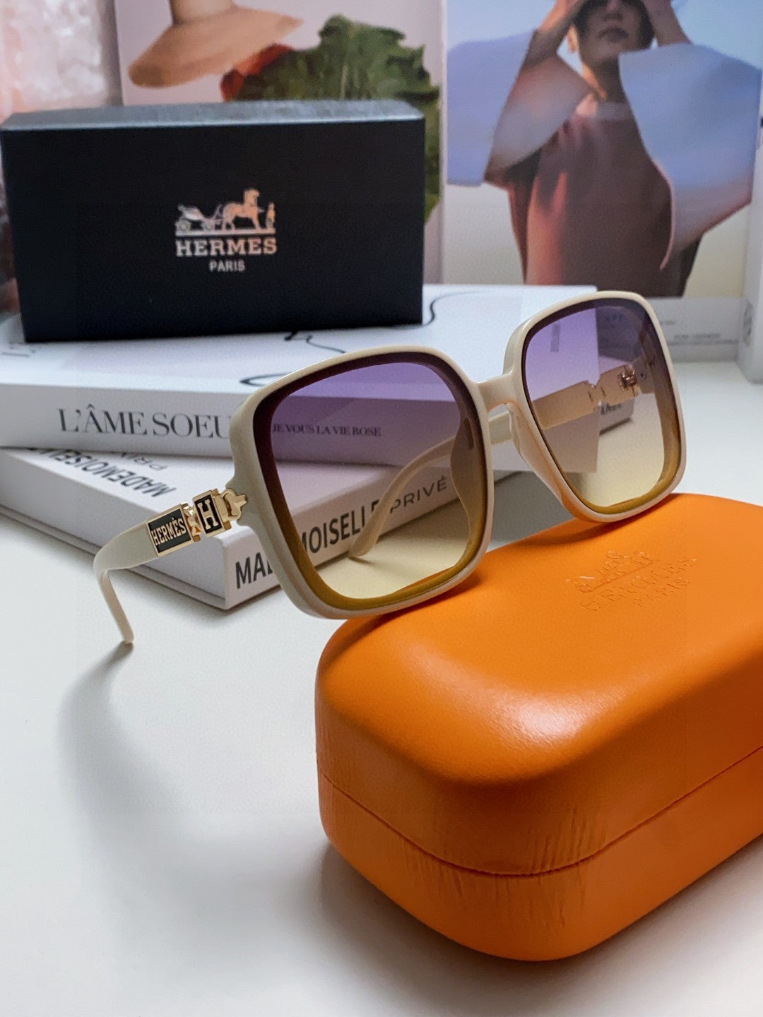 Hermès Polarized Square Brown Lens Sunglasses for Women - detail image 7