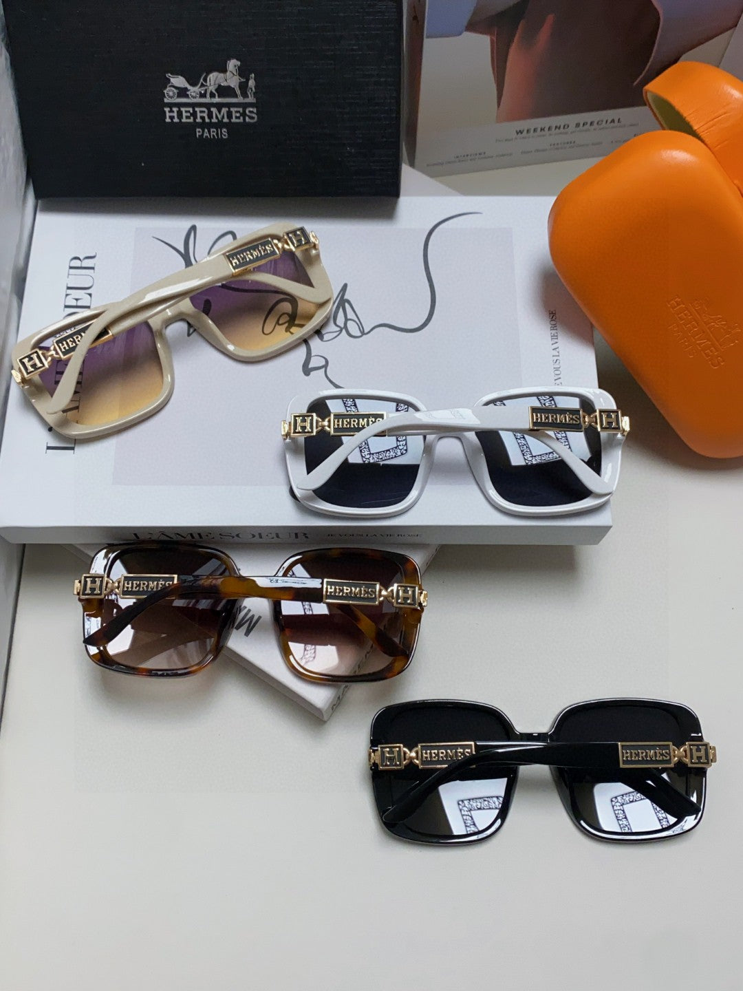 Hermès Polarized Square Brown Lens Sunglasses for Women - detail image 8