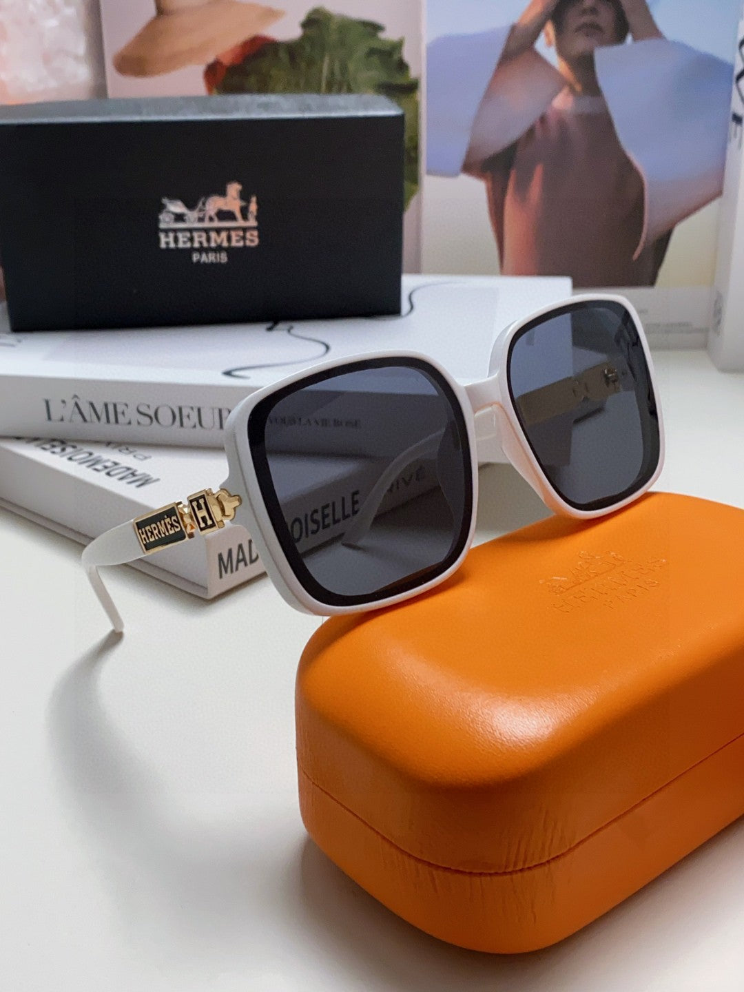 Hermès Polarized Square Black Lens Sunglasses for Women - 488095 - detail image 7