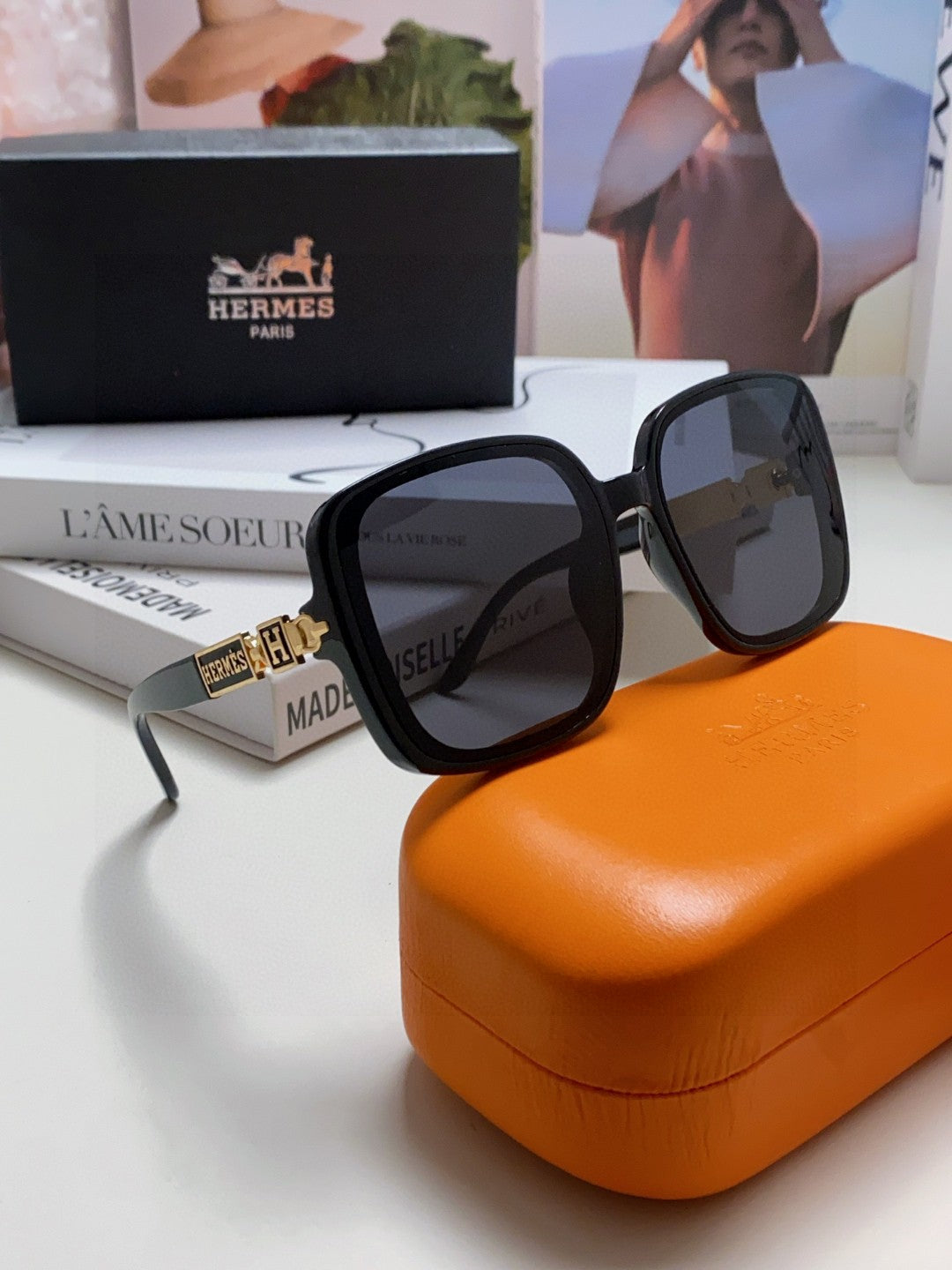 Hermès Polarized Square Black Lens Sunglasses for Women - 358921 - detail image 6