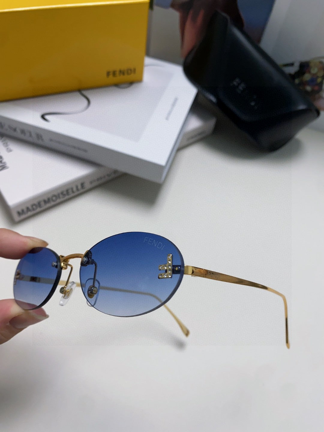Fendi Lightweight Metal Rimless Gray Lens Sunglasses for Men & Women - 432742 - detail image 7