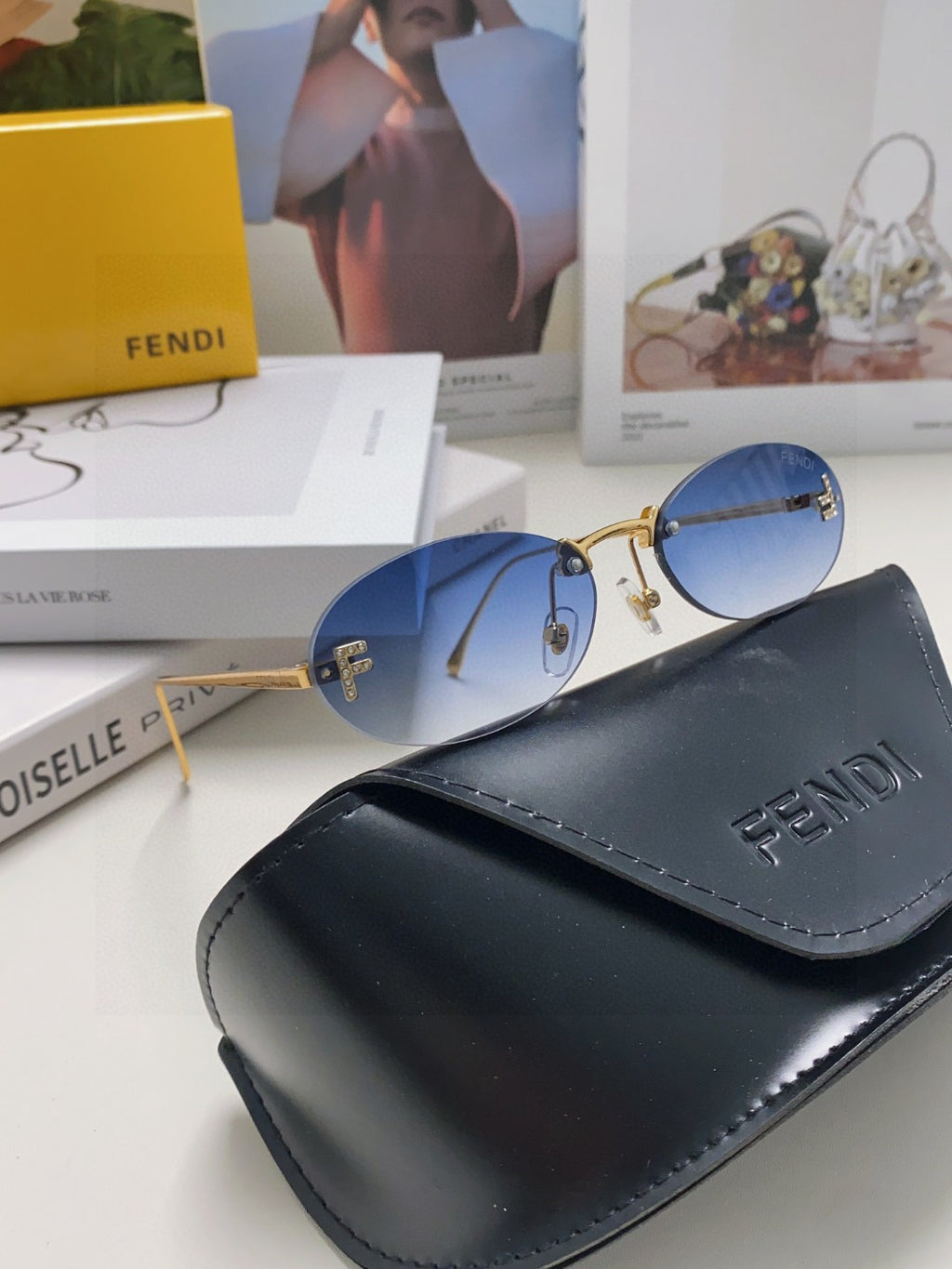 Fendi Lightweight Metal Rimless Gray Lens Sunglasses for Men & Women - detail image 9