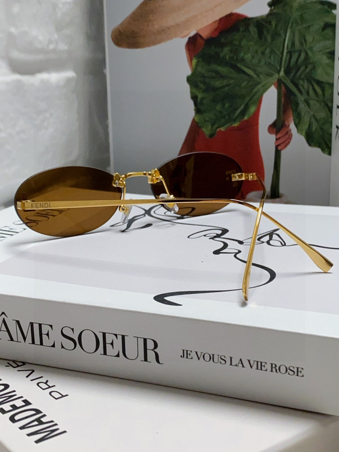 Fendi Lightweight Metal Rimless Red Lens Sunglasses for Men & Women