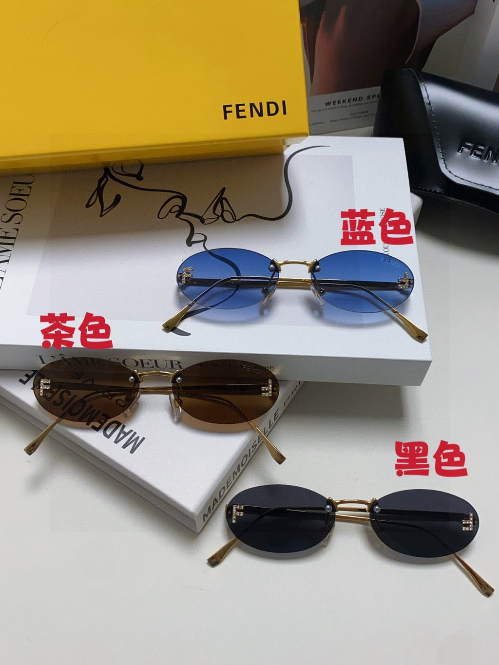 Fendi Lightweight Metal Rimless Red Lens Sunglasses for Men & Women - detail image 8