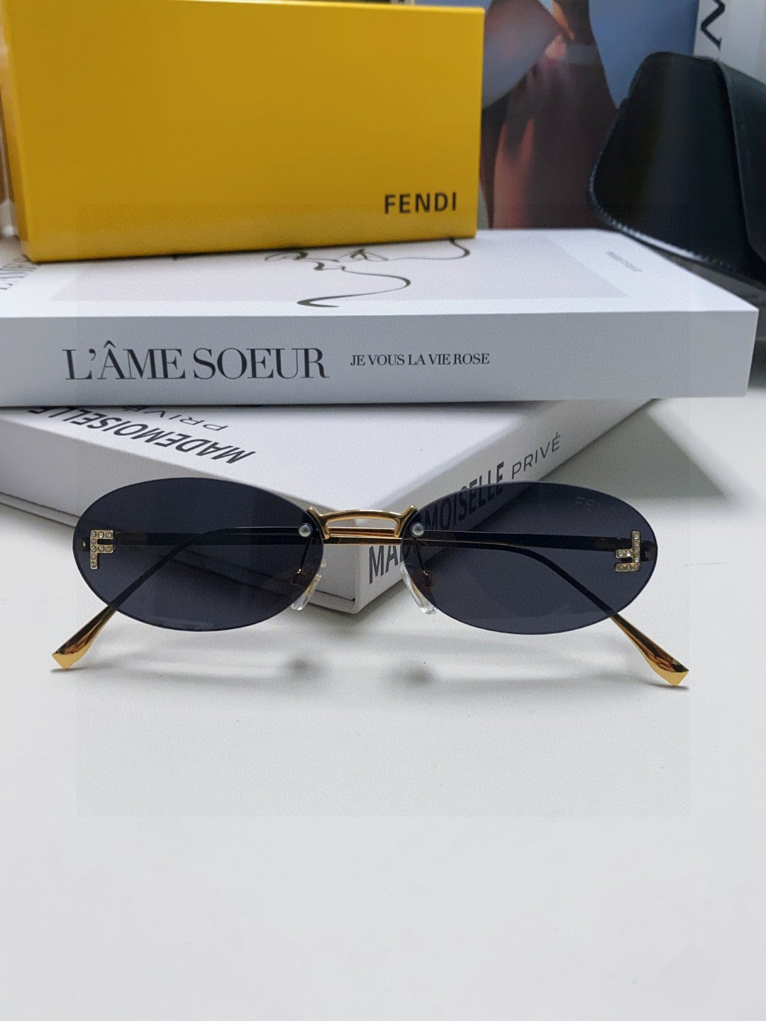 Fendi Lightweight Metal Rimless Gold Lens Sunglasses for Men & Women - 358756