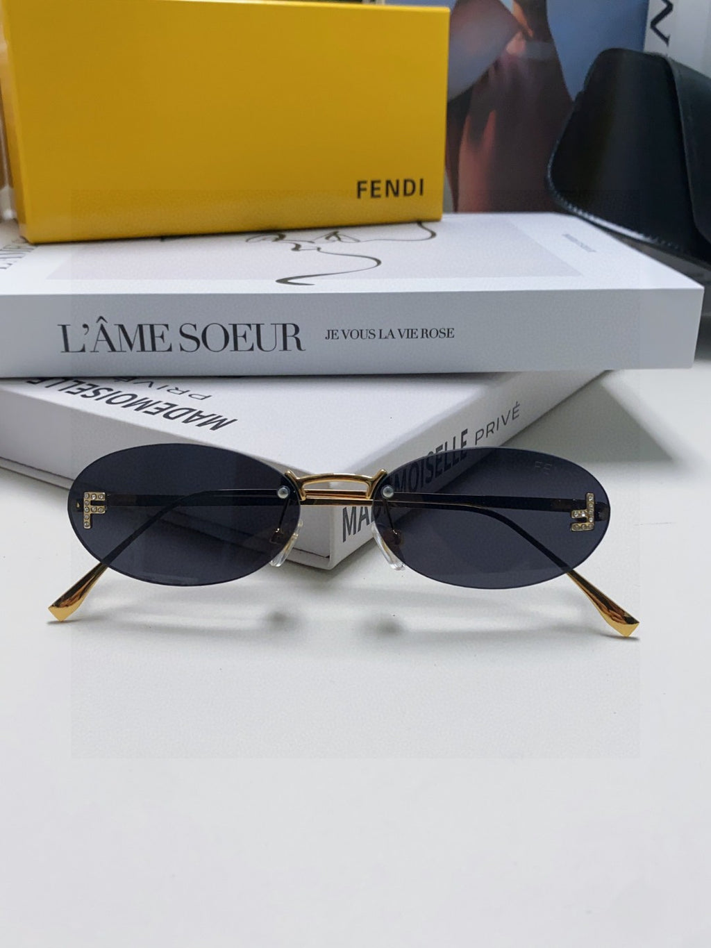 Fendi Lightweight Metal Rimless Gold Lens Sunglasses for Men & Women - 432744
