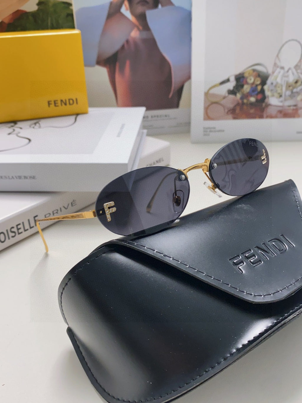 Fendi Lightweight Metal Rimless Gold Lens Sunglasses for Men & Women - 358756 - detail image 2