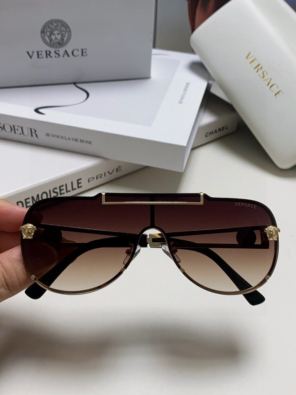 Versace Oversized Gray Lens Sunglasses for Men & Women - detail image 2