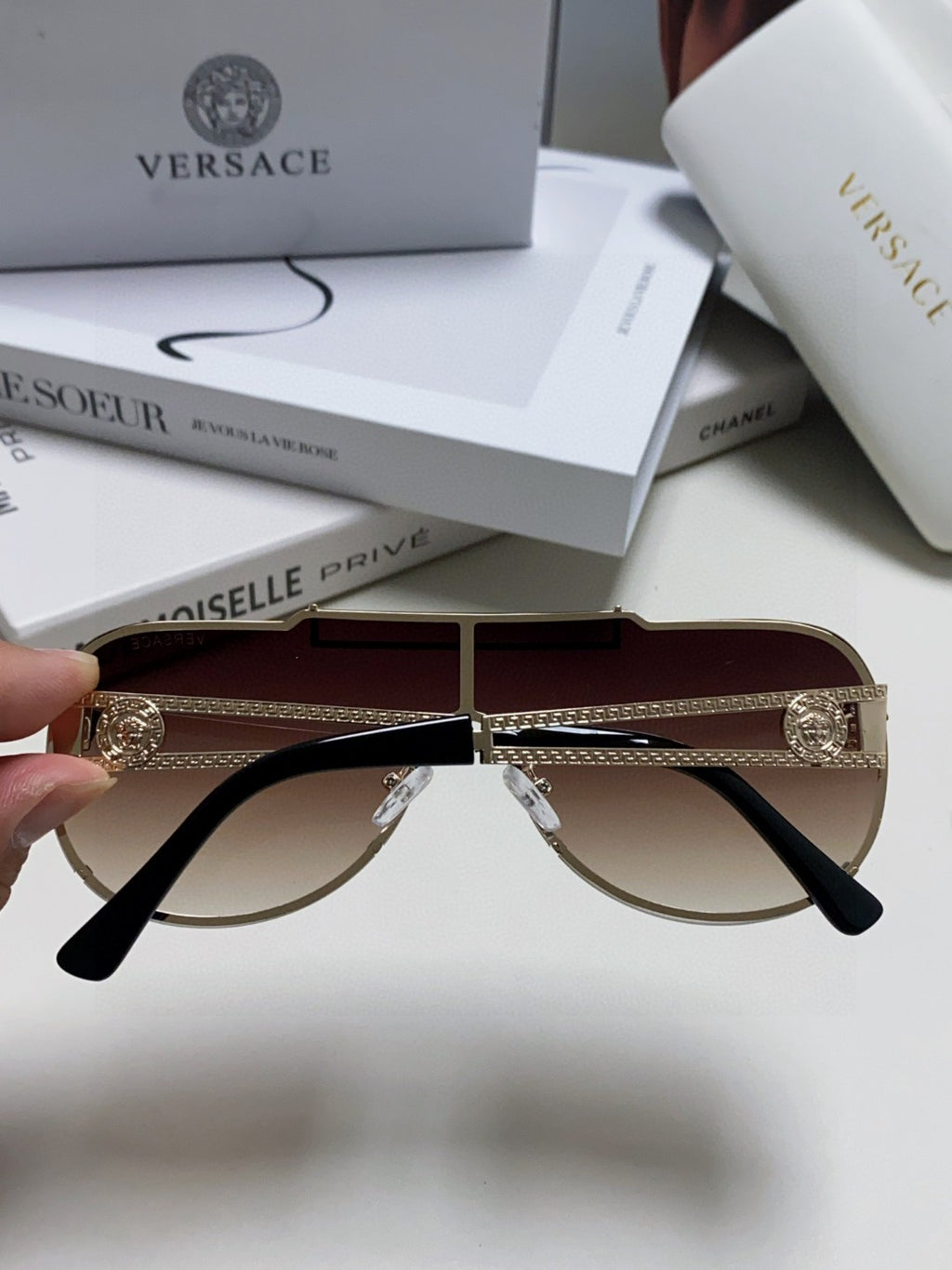 Versace Oversized Gray Lens Sunglasses for Men & Women - detail image 3