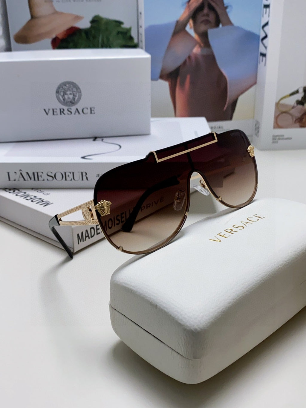Versace Oversized Gray Lens Sunglasses for Men & Women - detail image 5