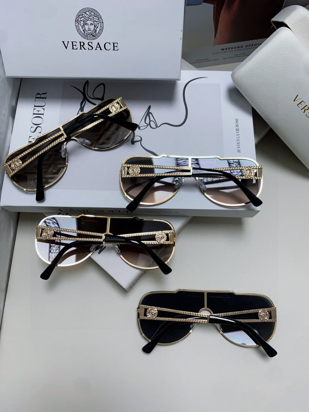 Versace Oversized Gray Lens Sunglasses for Men & Women - detail image 6
