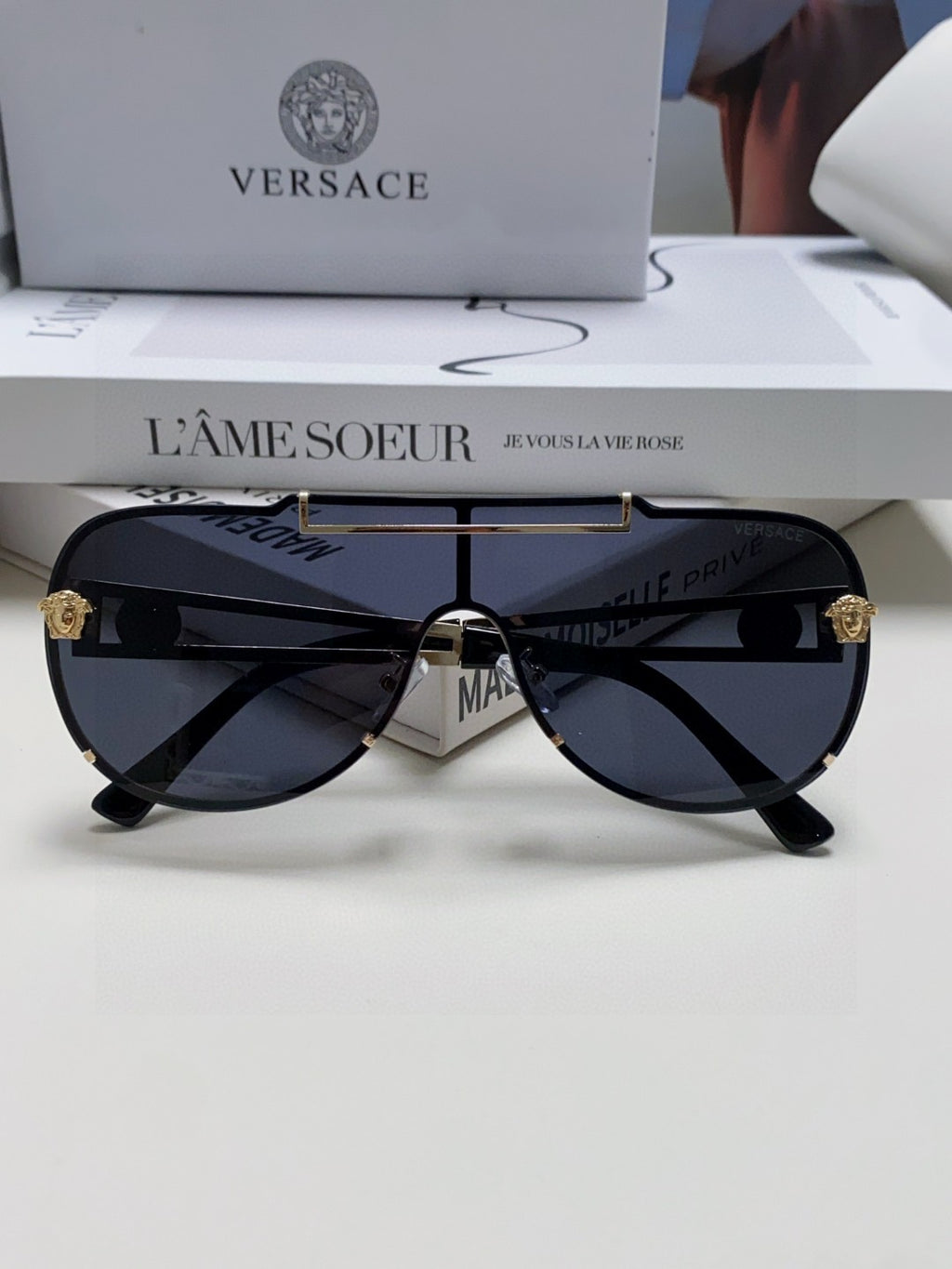 Versace Oversized Black Lens Sunglasses for Men & Women - detail image 5