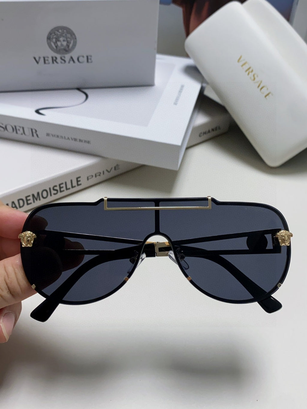 Versace Oversized Black Lens Sunglasses for Men & Women - detail image 3