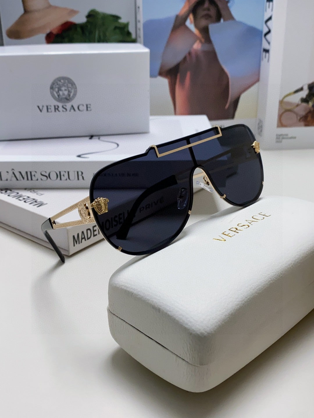 Versace Oversized Black Lens Sunglasses for Men & Women - detail image 6