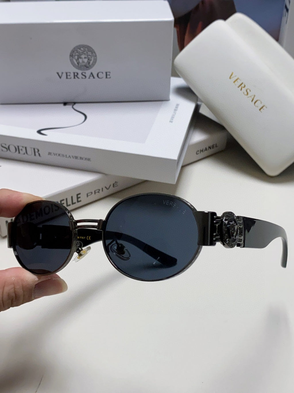 Versace VES71 Oval Silver Lens Sunglasses for Men & Women - detail image 5