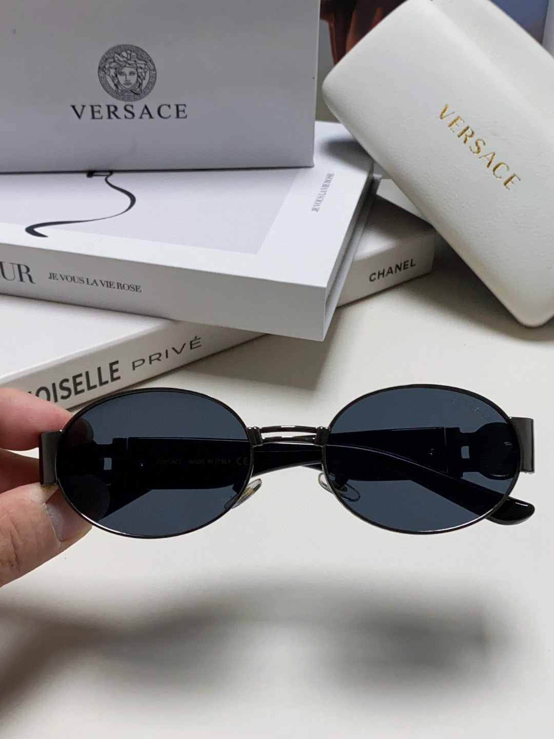 Versace VES71 Oval Silver Lens Sunglasses for Men & Women - detail image 3