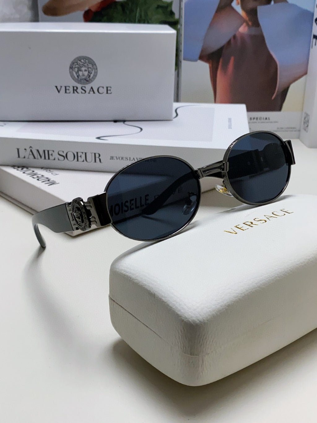 Versace VES71 Oval Silver Lens Sunglasses for Men & Women - 432790 - detail image 7