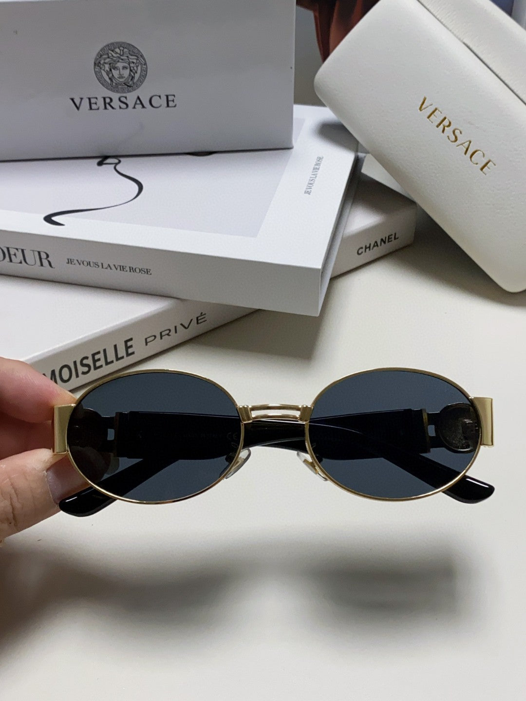 Versace VES71 Oval Blue Lens Sunglasses for Men & Women - detail image 3