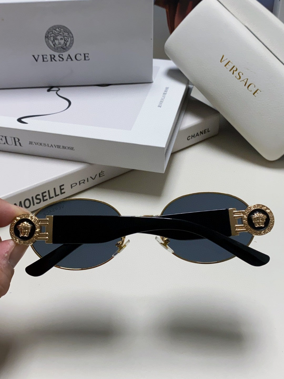 Versace VES71 Oval Blue Lens Sunglasses for Men & Women - 432791 - detail image 4