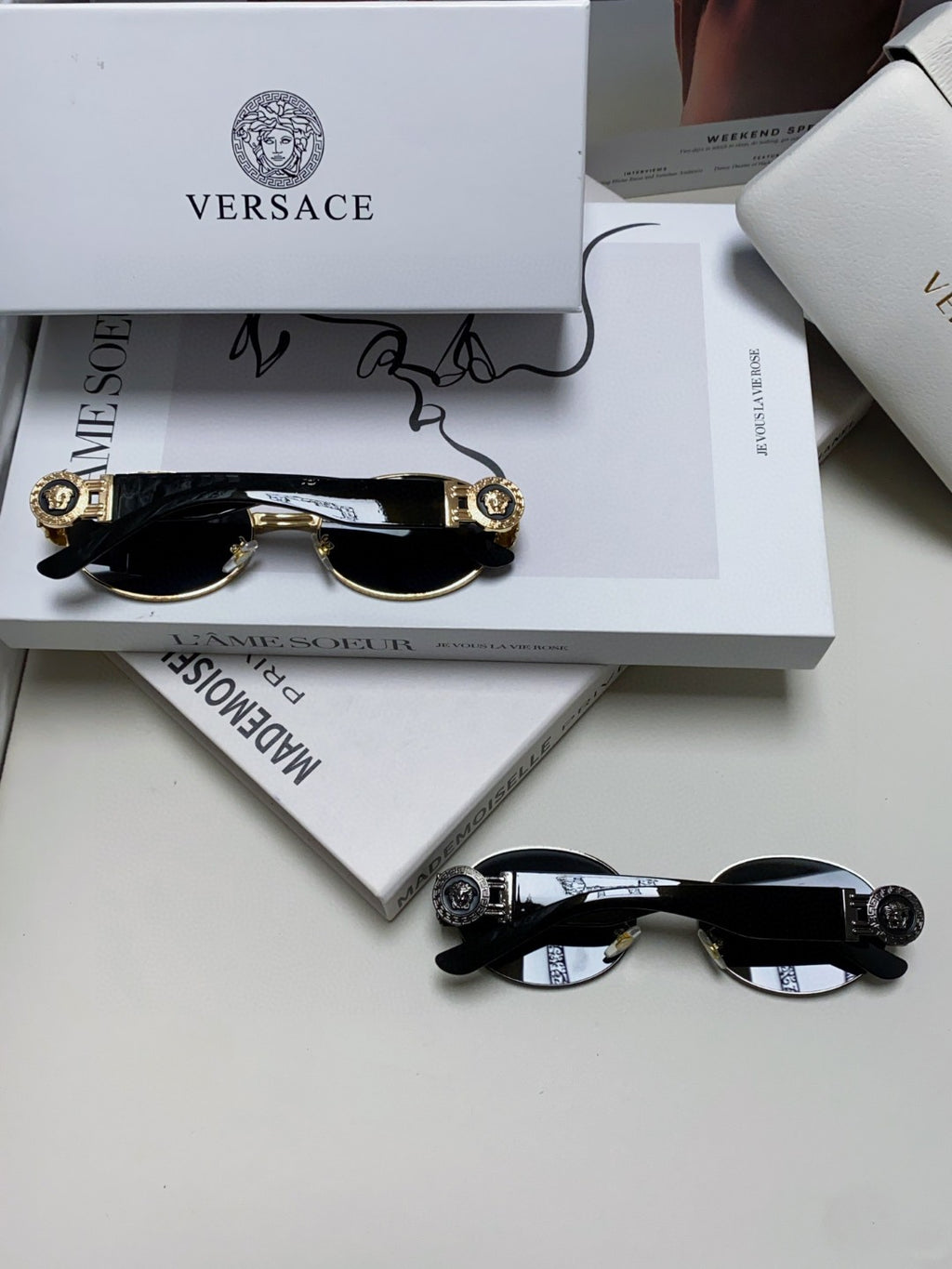 Versace VES71 Oval Blue Lens Sunglasses for Men & Women - detail image 8