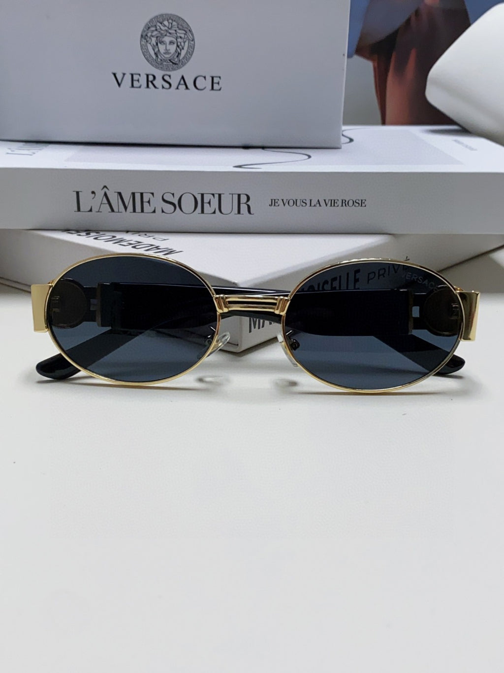 Versace VES71 Oval Blue Lens Sunglasses for Men & Women - detail image 6