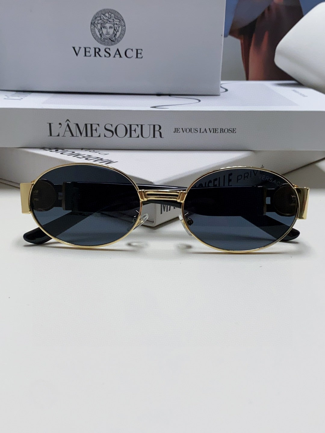 Versace VES71 Oval Blue Lens Sunglasses for Men & Women - detail image 6